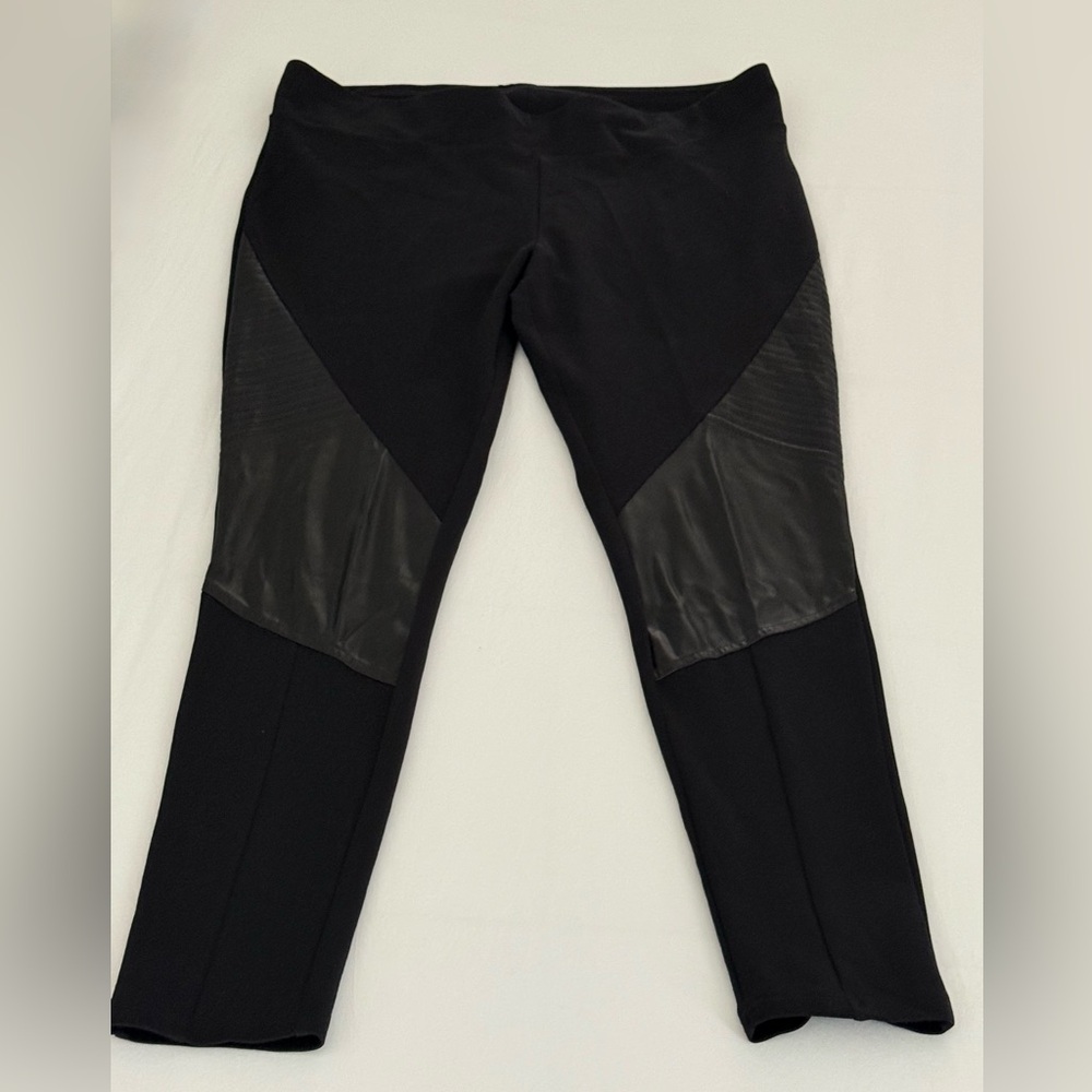 Black Moto-Style Leggings with Faux Leather Panels